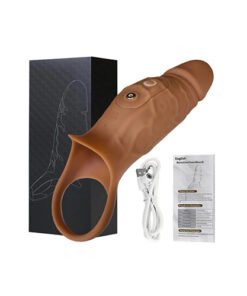 Brown Vibrating (10 Speeds) Silicone Cock Sleeve.