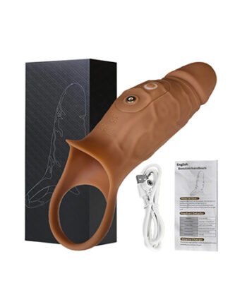Brown Vibrating (10 Speeds) Silicone Cock Sleeve.