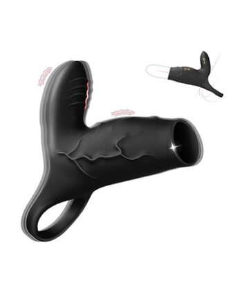 Black Vibrating ( 10 Speeds) Silicone Headless Cock Sleeve with Clitoris Vibrator