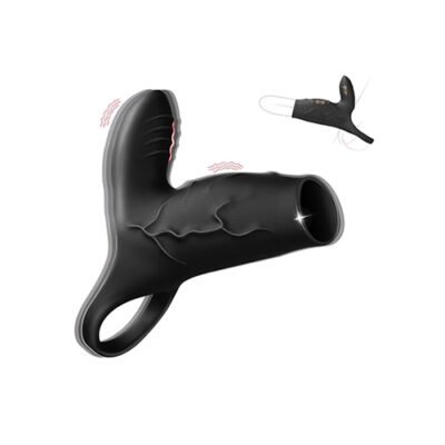 Black Vibrating ( 10 Speeds) Silicone Headless Cock Sleeve with Clitoris Vibrator