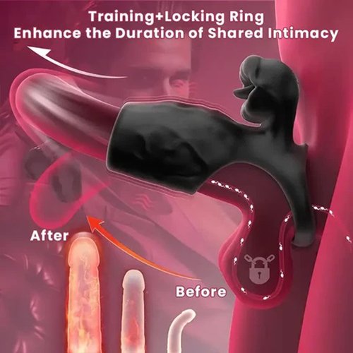 Black Vibrating (10-Speed) Headless Penis Sleeve with Clit Stimulator - Ball Loop, Waterproof, Rechargeable