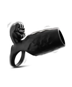 Black Vibrating (10-Speed) Headless Penis Sleeve with Clit Stimulator - Ball Loop, Waterproof, Rechargeable
