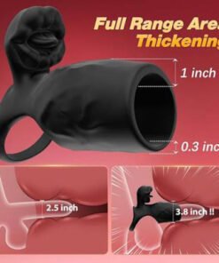 Black Vibrating (10-Speed) Headless Penis Sleeve with Clit Stimulator - Ball Loop, Waterproof, Rechargeable