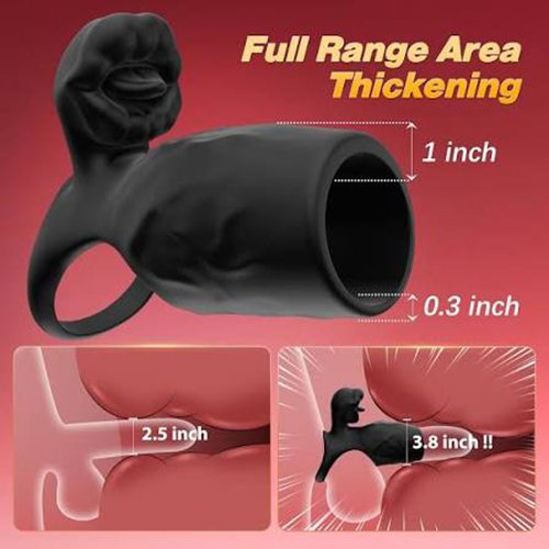 Black Vibrating (10-Speed) Headless Penis Sleeve with Clit Stimulator - Ball Loop, Waterproof, Rechargeable