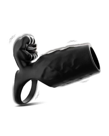 Black Vibrating (10-Speed) Headless Penis Sleeve with Clit Stimulator - Ball Loop, Waterproof, Rechargeable