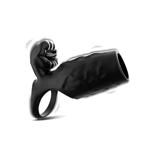 Black Vibrating (10-Speed) Headless Penis Sleeve with Clit Stimulator - Ball Loop, Waterproof, Rechargeable