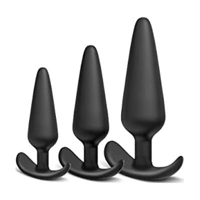 3 Pcs Black Silicone Butt Plug Set