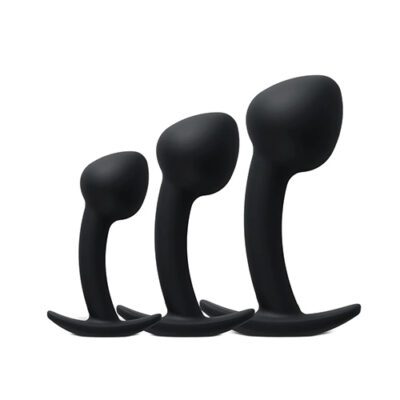 3 Pcs Black Curved Silicone Butt Plug Set