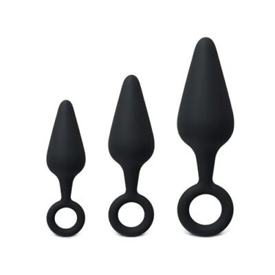 Black Silicone Butt Plug Set with Finger Loop