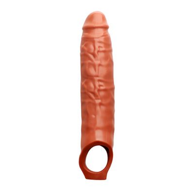 Mega Men 10" Brown Penis Sleeve Extender with Balls Loop. Reusable Penis 10" Sleeve.