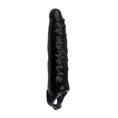 Mega Men 10" Black Penis Sleeve Extender with Balls Loop. Reusable Penis 10" Sleeve.