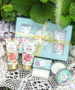 Rose 4pcs Scented Lotion Gift Set - Hand & Foot Cream, Handmade Soap, Scented Candle
