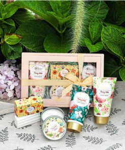 Rose 4pcs Scented Lotion Gift Set - Hand & Foot Cream, Handmade Soap, Scented Candle